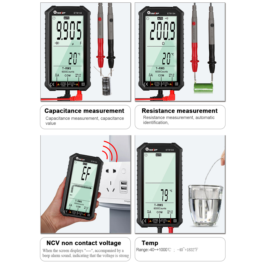 Μεγάλο Ψηφιακό Multi Tester Πολύμετρο NCV, Μέτρηση Διόδου, Χωρητικότητας, Θερμοκρασίας, DMM, TRMS Οθόνη LCD CC/CA